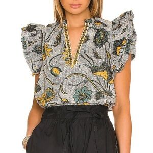 ULLA JOHNSON Elena Ruffle Sleeve Blouse In Protofino Floral Size 8